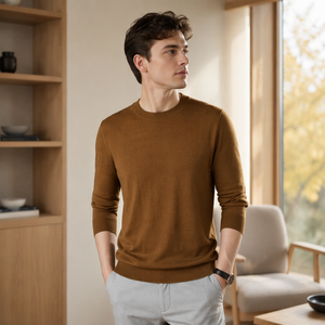 Maglione Autunnale da Uomo in 100% Lana, Classico Tinta Unita, Collo Slim Fit, Lungo, Antipiega, Antipilling, Traspirante, Casual - Product Image 3