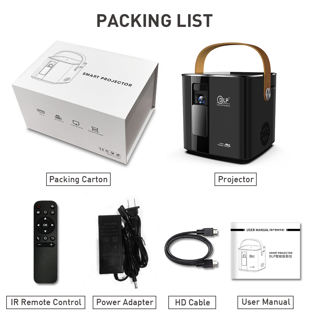 Smart Mini Android 9 DLP LED Projector 6000 LUMENS With Battery