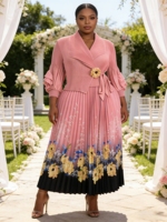 Robes pour femmes élégantes de haute qualité à manches longues imprimées de fleurs avec ceinture, taille plus, robes décontractées simples pour femmes