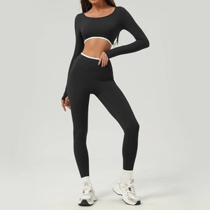 Ensemble de yoga 2 pièces personnalisé avec logo pour femme, grande taille, en Spandex/Nylon, anti-transpiration, durable, pour fitness et gym, taille élastique - Product Image 5