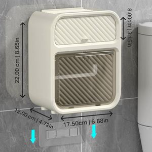 Boîte à mouchoirs rectangulaire murale en PP moulé par injection, auto-adhésive, installation sans perçage, étanche, double rangement - Product Image 4