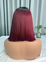 Peluca BOB de Cabello Humano Virgen Liso Vietnamita con Cierre Frontal de Encaje 5*5 2*6, Color T1B/99j Borgoña, Sin Pegamento, Densidad 250%