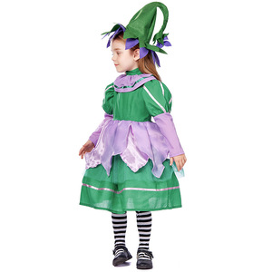 Disfraz de Halloween para niñas, vestido de <span class=keywords><strong>duende</strong></span> de hada con manga de burbuja <span class=keywords><strong>verde</strong></span> púrpura, falda multicapa, sombrero de pétalo, eco inspirado - Product Image 3