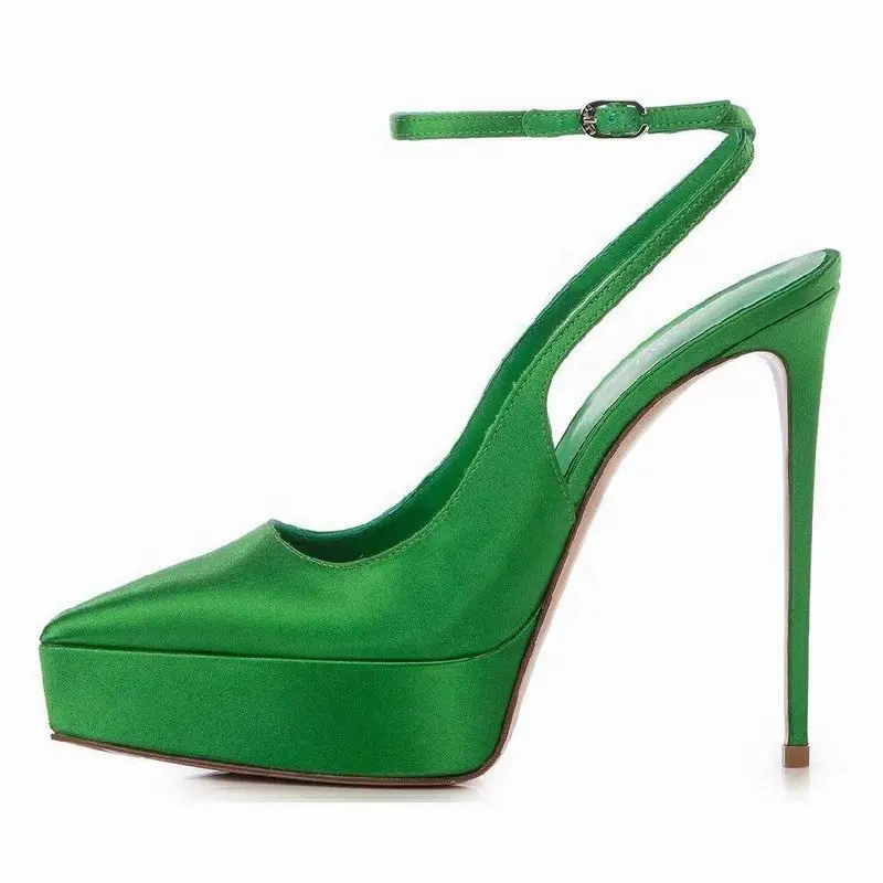 Women Pointed Toe Stiletto Shoes Ladies Dress Shoes Pig skin green High heeled sandals