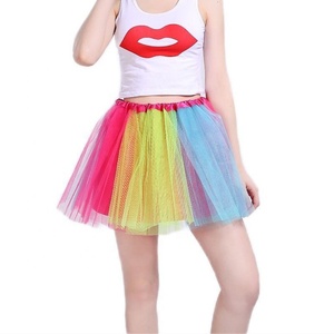 Décoration de fête tenue des années 80 femmes Cosplay 1980 adulte néon <span class=keywords><strong>Tutu</strong></span> jupes gants et collier - Product Image 4