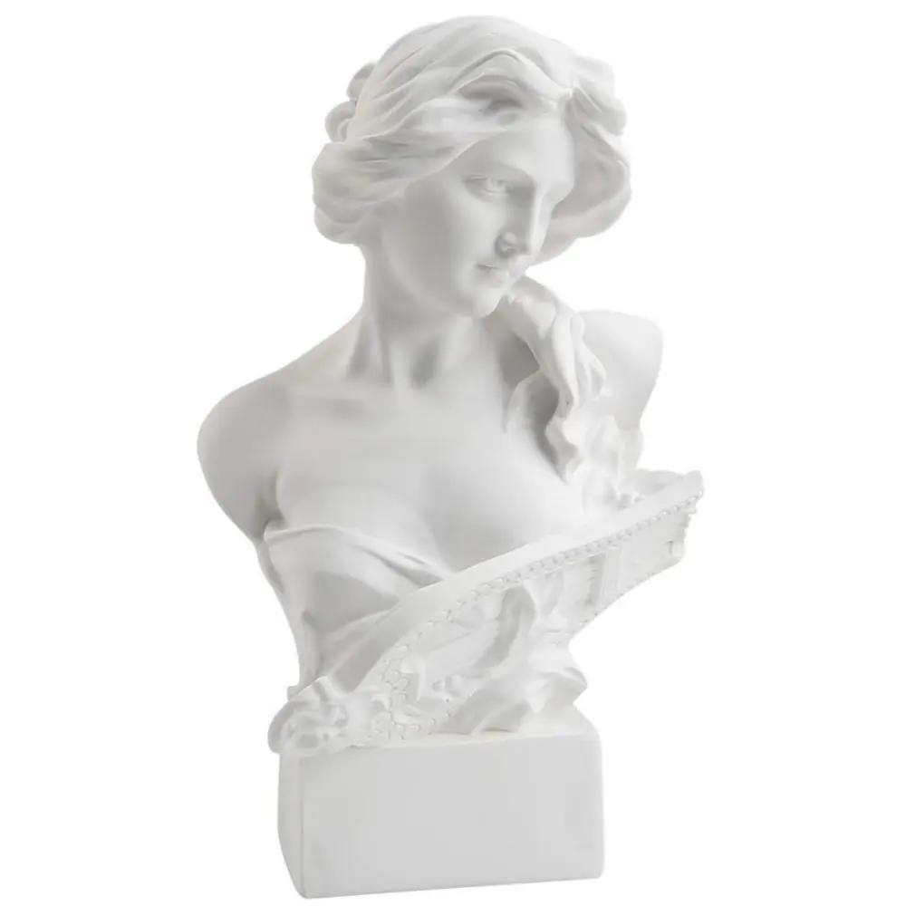 Estátua de deusa grega vintage branca personalizada de música, modelo de escultura em resina simples, decoração de arte para escritório doméstico, artesanato em resina para mulheres