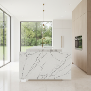 GOLDTOP OEM/ODM Encimera de Cuarzo Artificial Calacatta Blanca Moderna, Diseño Paonazzo Verona para Uso en Villas, Resistente al Calor - Product Image 1