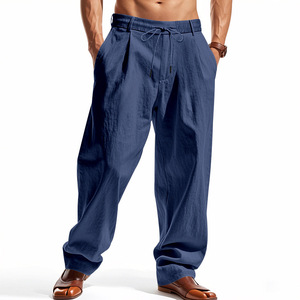 <span class=keywords><strong>Pantaloni</strong></span> da <span class=keywords><strong>Uomo</strong></span> Estivi Casual Larghi Leggeri in Misto <span class=keywords><strong>Lino</strong></span> Traspirante a Vita Media con Coulisse, Modello 2026 di Tendenza - Product Image 3