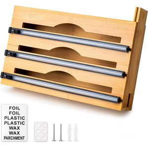 Newest Design Cling Wrap <b>Dispenser</b> with Slide Cutter, 3 in 1 <b>Foil</b> and Plastic Wrap <b>Dispenser</b> with Cutter - Product Image 4