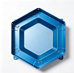 Pièce en tôle d'aluminium hexagonale usinée CNC, composant de précision, finition bleue, service de fabrication sur mesure de tôles. - Product Image 1