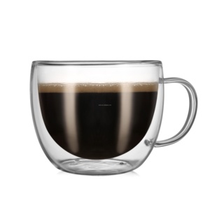 Cn8 أونصة. كوب شرب زجاجي منزلي زجاج بوروسيليكات معزول ، كوب قهوة زجاجي مزدوج الجدار بمقبض - Product Image 6