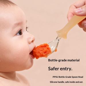 Juego de Cuchara y Tenedor de PPSU para Bebés, Entrenamiento de Alimentación <span class=keywords><strong>Complementaria</strong></span>, Niños Aprenden a Comer de Forma Independiente, Mayores de <span class=keywords><strong>6</strong></span> <span class=keywords><strong>Meses</strong></span> - Product Image 1