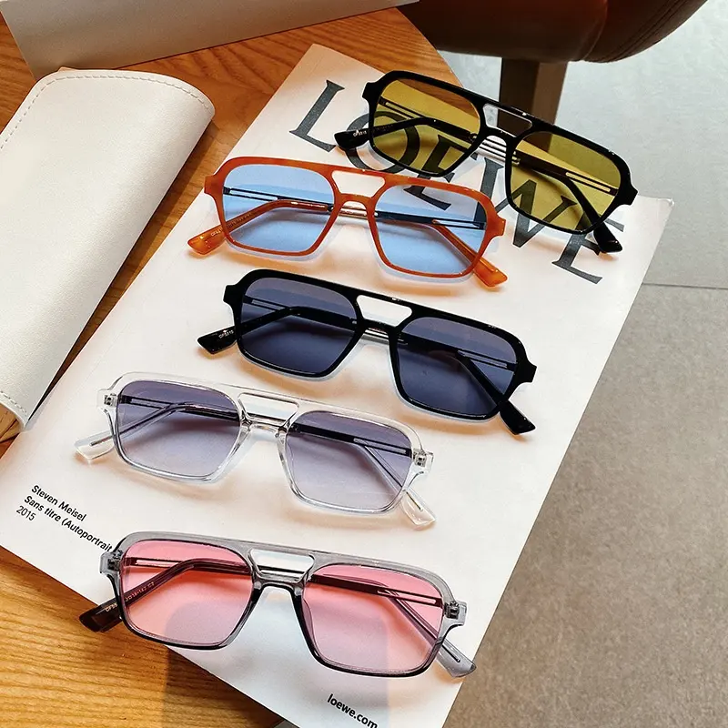Men's fashion black frame sun glasses retro twin beam flyer small square frames fashion sunglasses