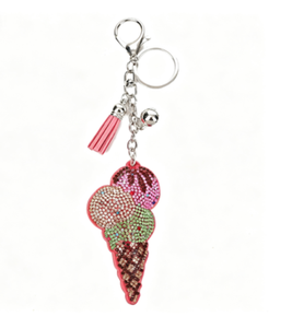Porte-clés <span class=keywords><strong>Glace</strong></span> Bling avec Pompon, Breloque <span class=keywords><strong>de</strong></span> Sac en Strass Colorés, Cadeau Alimentaire Adorable - Product Image 1