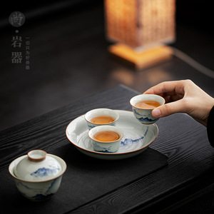 Bandeja de té de cerámica pintada a mano con diseño de paisaje escénico redondo para ceremonia del té, uso decorativo - Product Image 4