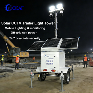 Tour de surveillance mobile solaire hors réseau avec CCTV, 4G, <span class=keywords><strong>WIFI</strong></span>, Internet par satellite Starlink et système de sécurité solaire - Product Image 1