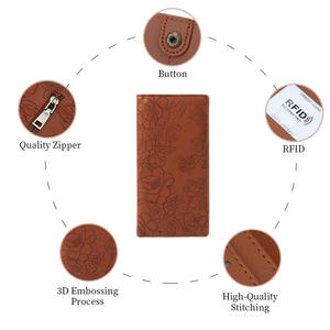 Hightop Fashionable Long-style <b>Wallet</b> <b>RFID</b> <b>Blocking</b> Zipper Closure Slim PU Embossed Logo Design Multi-Function Credit Card - Product Image 1