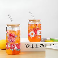 Lot d'autocollants personnalisés en film de transfert UV, imperméables et lavables, à motifs de dessins animés, pour gobelets et tasses en verre de 16oz et 24oz, vente en gros usine