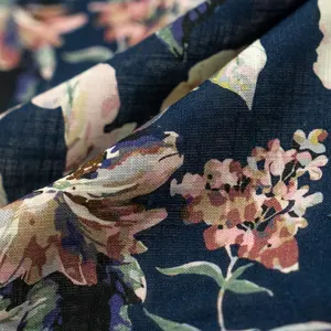 Linen fabric rayon tencel woven custom digital printing floral 100% linen fabric for clothing NO MOQ