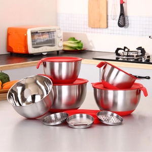 Tigelas para alimentos, tampas herméticas de silicone para armazenamento de alimentos de cozinha, tigela de mistura de salada com alça, fatiador - Product Image 4