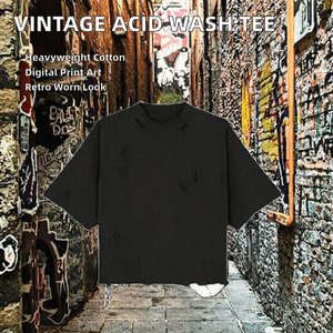 T-shirts en coton vintage pour hommes, style streetwear, imprimés numériquement, effet délavé, tricotés, poids lourd 180 g/m² - Product Image 2