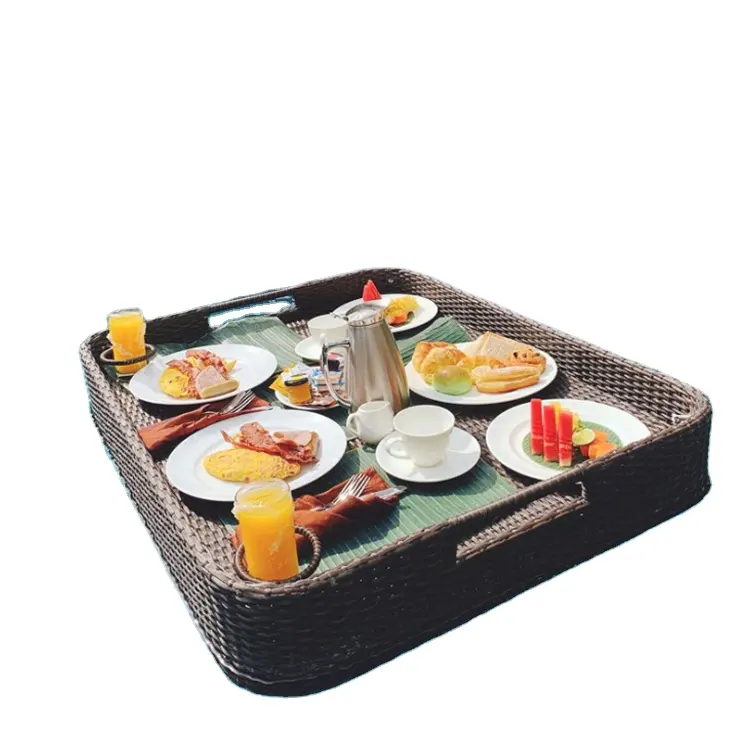 Outdoor Breakfast Water Basket Swimming Pool Rattan Serving Floating Tray für Summer Time 2021
