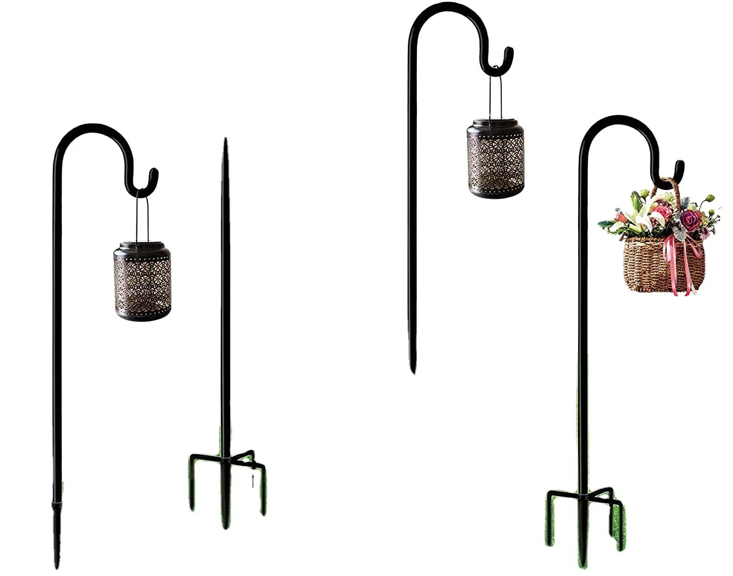 Shepards Hooks For Outdoor Bird Feeder Pole Garden Hook Adjustable 48 Inch 5/8 Inch Wind Chime Stand Hanging Solar Light B
