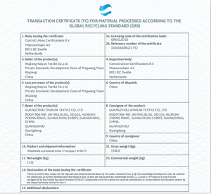 Giấy Chứng Nhận Giao Dịch Nhà Máy GRS 380T Vỏ Bọc Quần Áo Taffeta 100% Vải Tái Chế Polyester - Product Image 6