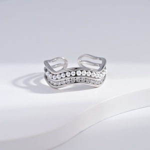 OEM plata 925 sterling Silver Flower Shape clover <b>ring</b> Bezel Setting <b>open</b> natural stone ladies dainty pearl retro unique <b>rings</b> - Product Image 3