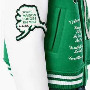 Özelleştirilmiş Streetwear şönil nakış Letterman kış rüzgarlık erkek deri beyzbol kolej ceketi