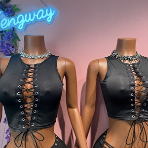 <strong>Sexy</strong> Hollow Bandage 2026 New Fashion Two Piece Sets <strong>Women</strong> Sleeveless Crop Top and Skinny Shorts <strong>Outfits</strong> for <strong>Women</strong> - Product Image 2