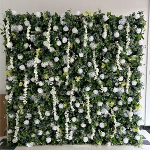 Mur de fleurs personnalisé 5D 3D blanc en tissu enroulable, décoration de mariage, panneau de fleurs artificielles en soie, toile de fond murale de fleurs - Product Image 2