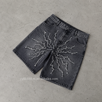 Pantalones Cortos de Jean Grises Holgados con Bordado Personalizado para Hombre, Vaqueros Desgastados, Jorts Cargo Lavados, Novedad