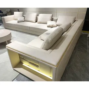 New Design Luxury L-Shape Corner Sofa With Real Leather And Lighting Living Room Collection
