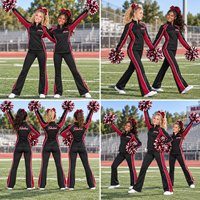 Ensemble d'échauffement noir et bordeaux pour cheerleading, personnalisé, avec veste à col montant entièrement zippée et pantalon évasé, imprimé résistant à la décoloration, pour entraînement d'équipe