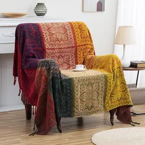 Custom Jacquard Woven Blanket Woven Throw Blanket Bohemian Tapestry Wholesale For Room Decoration