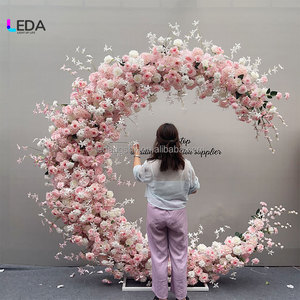 LEDA New Arrival Moon Shaped Flower Arch with <b>Stand</b> Artificial White Pink Rose <b>Backdrop</b> for Wedding Stage Decoration - Product Image 2
