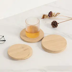 Posavasos con logotipo personalizado de bambú para cocina, manteles individuales redondos de madera de bambú para bebidas