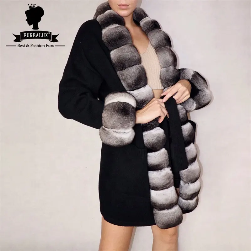 Kış yün ceket kadın eğilim Rex tavşan kürk yaka ve manşetleri moda ince ceket kış yüksek kaliteli kürk