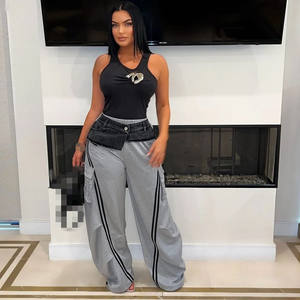 Pantalones Casuales de Mujer, Ecológicos, Transpirables, Antiarrugas, Lavado Ligero, Cintura Alta Elástica, Corte Recto, Ajuste Holgado - Product Image 2