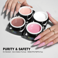 Gel UV/LED de construction conçu sans HEMA, TPO, TMPTA et DMTA, durcissement indolore et sans chaleur, pour une sécurité et un confort optimaux des peaux sensibles.