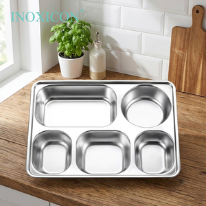 Vassoio per Fast <span class=keywords><strong>Food</strong></span> e Piatto da Cena in Acciaio Inox Ecologico e Durevole, Personalizzabile con 3/4/5 Scomparti Divisi - Product Image 5