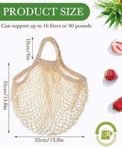 12 Pcs Reusable Mesh Grocery <b>Bags</b>, Washable Cotton Produce <b>Bags</b> with Handle, Portable <b>String</b> Net Shopping Tote in Beige - Product Image 1