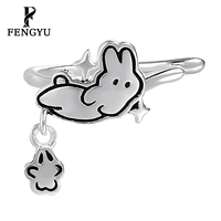 Boucles d'oreilles mignonnes en forme d'oreille de lapin pour femmes, boucles d'oreilles simples à clip en forme d'animal, boucles d'oreilles de créateur personnalisées en argent sterling 925, bijoux fins en gros