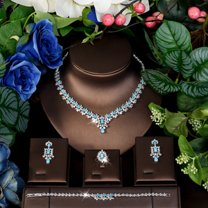 4ชิ้นเพทายสีฟ้าหรูหราสร้อยคอหยดน้ำต่างหูชุดเครื่องประดับเจ้าสาวดูไบสำหรับงานแต่งงานของผู้หญิงชุด S-450 - Product Image 1