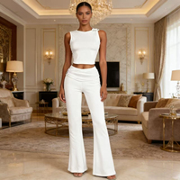 Nouvel ensemble pantalon deux pièces extensible pour le printemps, avec débardeur court sans manches et pantalon évasé moulant, tenue décontractée