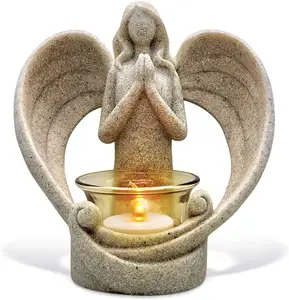 Hadiah-Cahaya Lilin Tempat Hadiah Simpati, dengan Lilin Led Berkedip, Patung Malaikat Dalam Memori Orang Tercinta