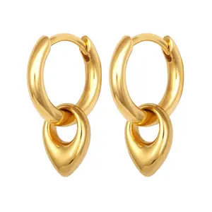 Gemnel Minimalism phong cách Water Drop S925 Vàng Hoops đồ trang sức thời trang mặt dây charms bạc bông tai