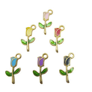 Enfants classique or alliage de Zinc doux en herbe Rose pendentif breloques multicolore style campagnard goutte huile plaqué or bijoux - Product Image 3