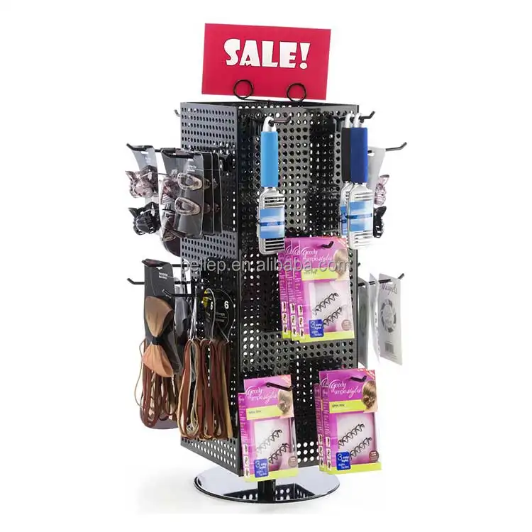 Countertop Pegboard Spinner Rack Rotating Hair Brush Display Stand Hanging Hair Accessories Display Stand